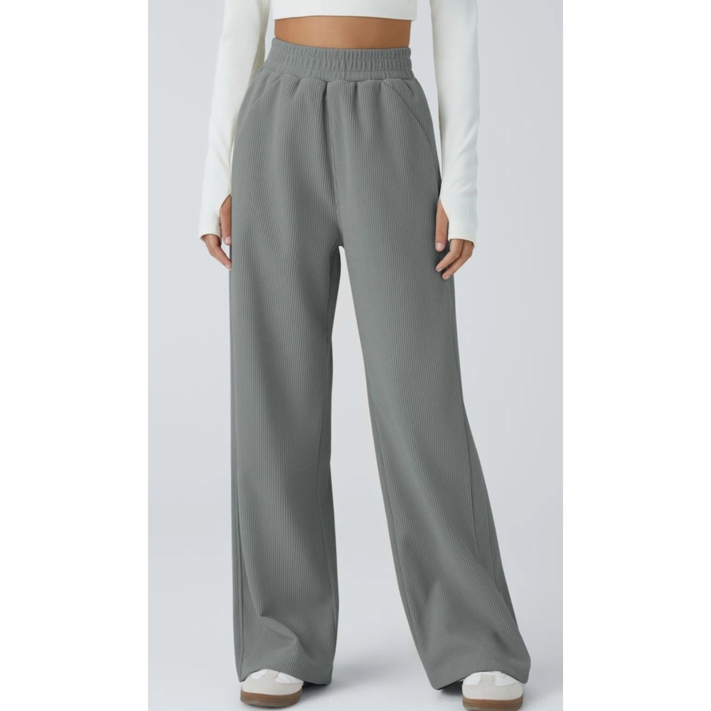 HALARA Gray High Waisted Pocket Straight Leg Corduroy Casual Pants small regular